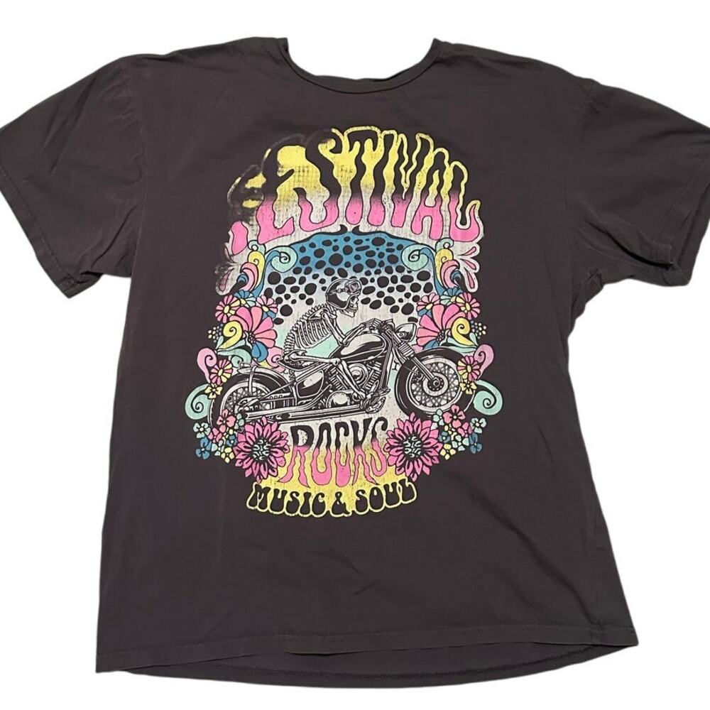 Modern Lux Festival Rocks Skeleton & Motorcycle Tee Size S/M